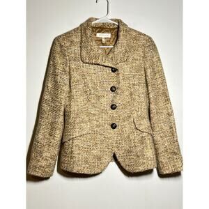 Escada Women's Wool Blend Tan Tweed Metallic Blazer Jacket Size 34 XS US
